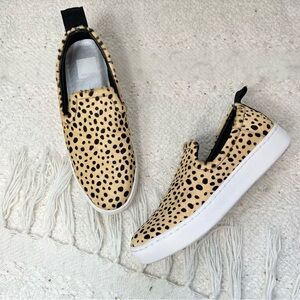 Dolce Vita Sneakers Beige/Black Animal Print Calf Hair Slip On Shoes 8.5